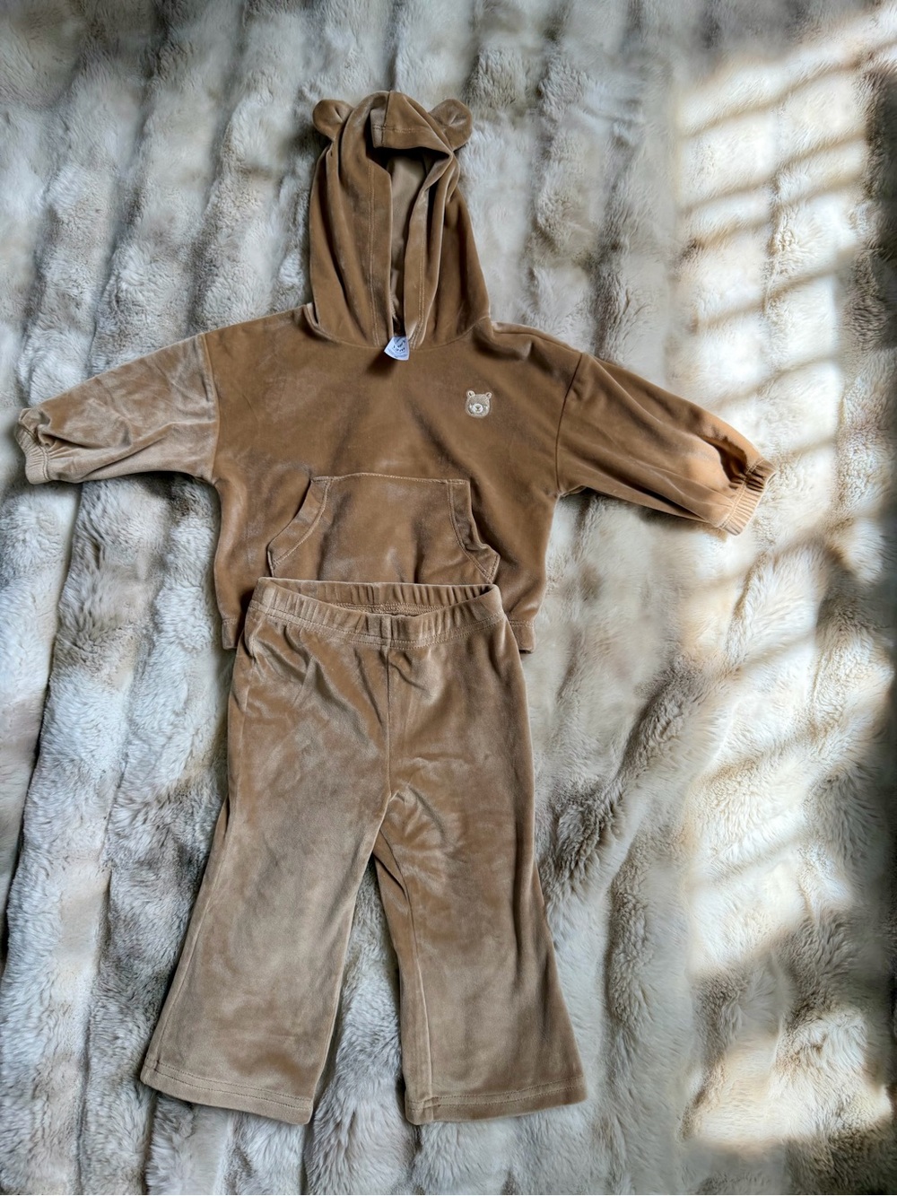 Carter's Brown Velour Hoodie & Jogger Set with Bear Ears